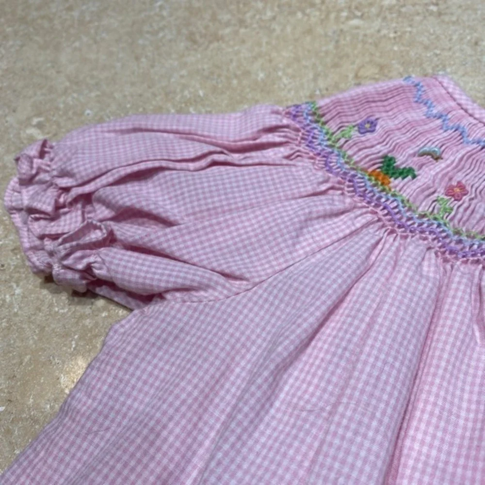 Rosalina Collection Pink Checked Bishop Smock Dress 12m Dress Bunnies/Easter 822